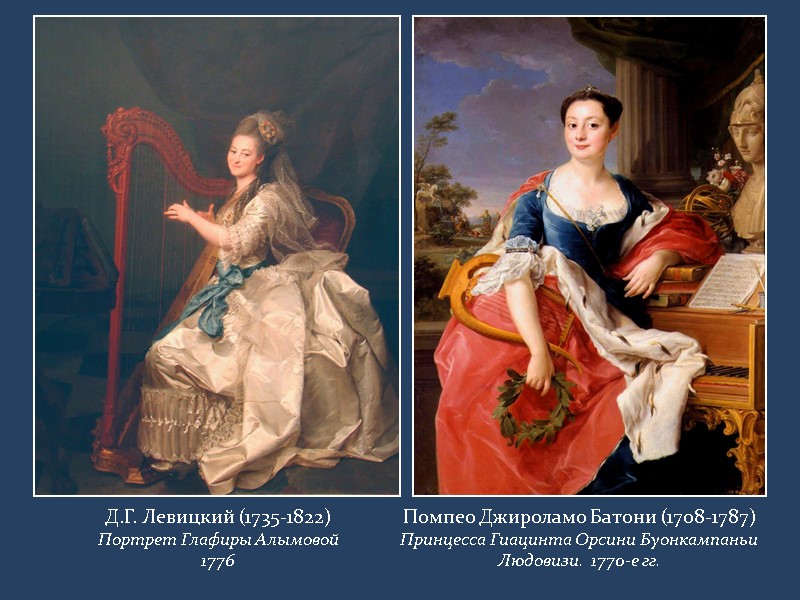 Д.Г. Левицкий (1735-1822) Портрет Глафиры Алымовой 1776 Помпео Джироламо Батони (1708-1787) Принцесса Гиацинта Орсини